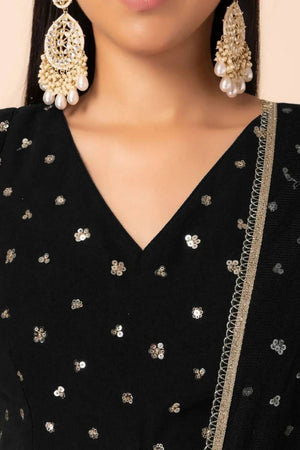 Black Sequin Georgette Lehenga