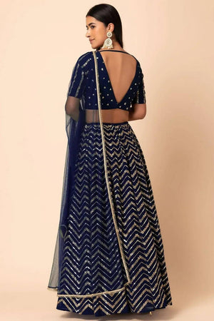 Navy Blue Sequin Georgette Lehenga