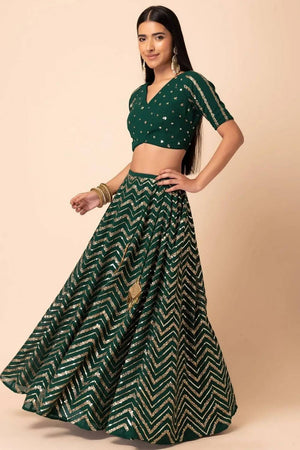 Green Sequin Georgette Lehenga