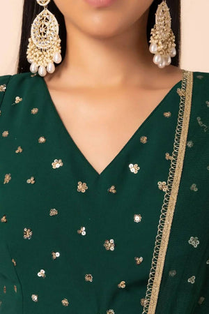 Green Sequin Georgette Lehenga