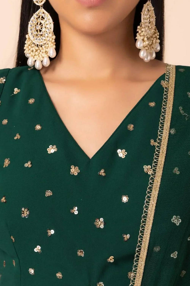 Green Sequin Georgette Lehenga
