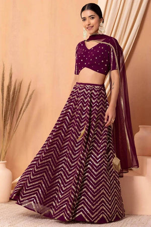 Maroon Sequin Georgette Lehenga