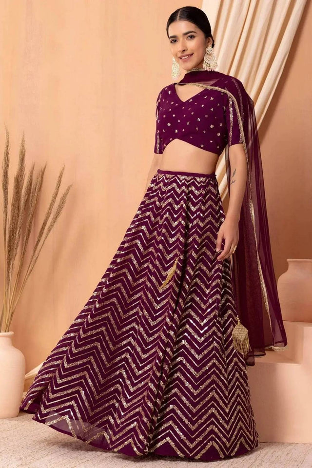 Maroon Sequin Georgette Lehenga