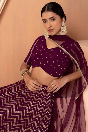 Maroon Sequin Georgette Lehenga
