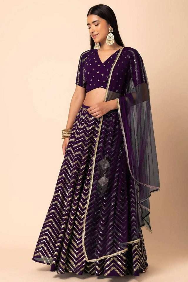 Violet Sequin Georgette Lehenga
