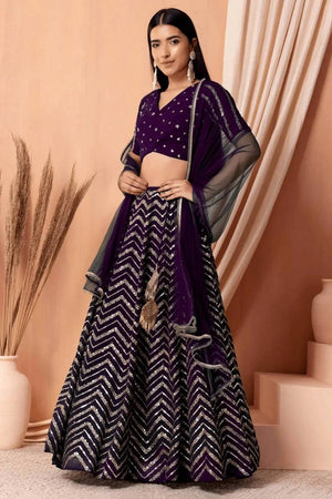 Violet Sequin Georgette Lehenga