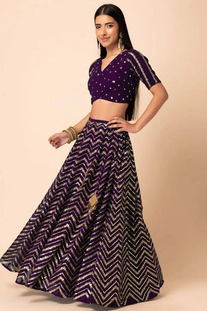Violet Sequin Georgette Lehenga