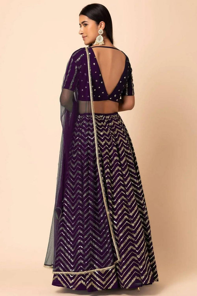 Violet Sequin Georgette Lehenga