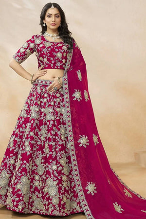 Pink Floral Embroidered Silk Lehenga