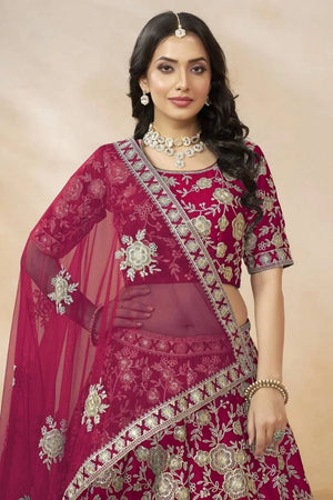 Pink Floral Embroidered Silk Lehenga