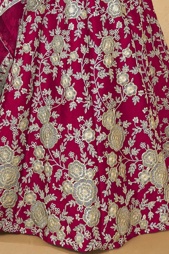 Pink Floral Embroidered Silk Lehenga