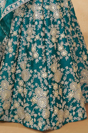 Green Floral Embroidered Silk Lehenga