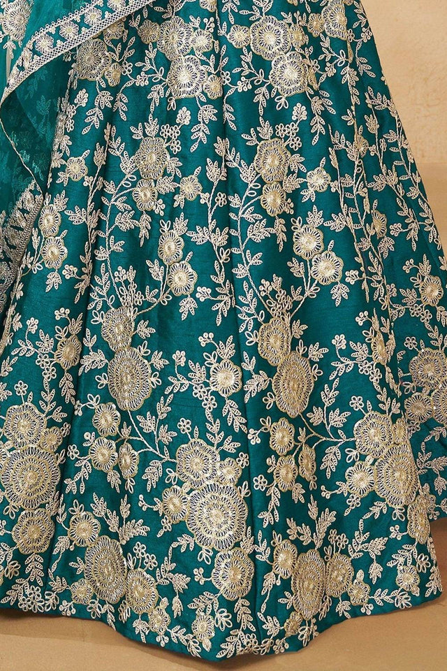 Green Floral Embroidered Silk Lehenga
