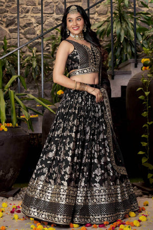 Black Banarasi Silk Lehenga