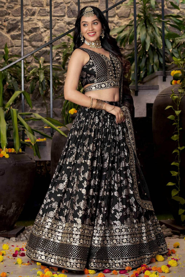 Black Banarasi Silk Lehenga