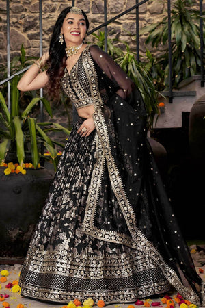 Black Banarasi Silk Lehenga