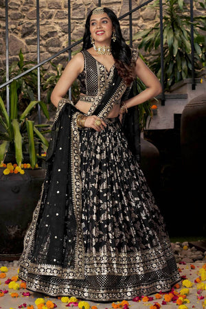 Black Banarasi Silk Lehenga