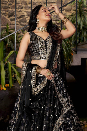 Black Banarasi Silk Lehenga