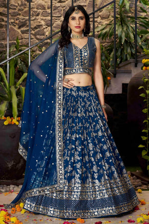 Blue Banarasi Silk Lehenga
