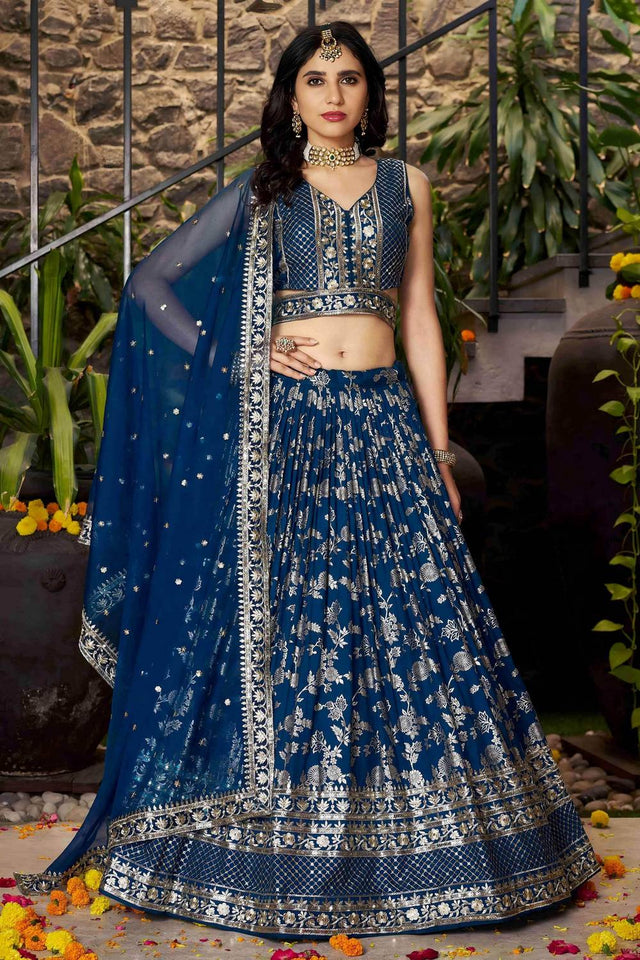 Blue Banarasi Silk Lehenga