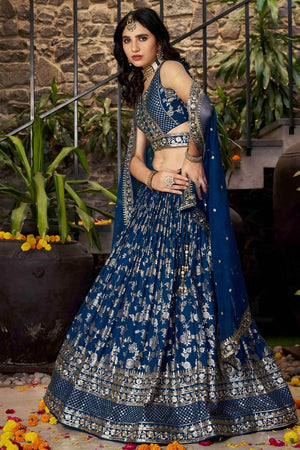 Blue Banarasi Silk Lehenga