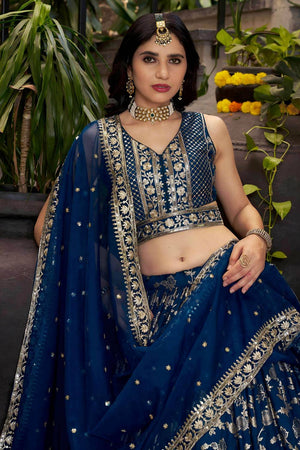 Blue Banarasi Silk Lehenga
