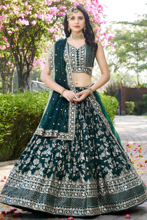 Green Banarasi Silk Lehenga