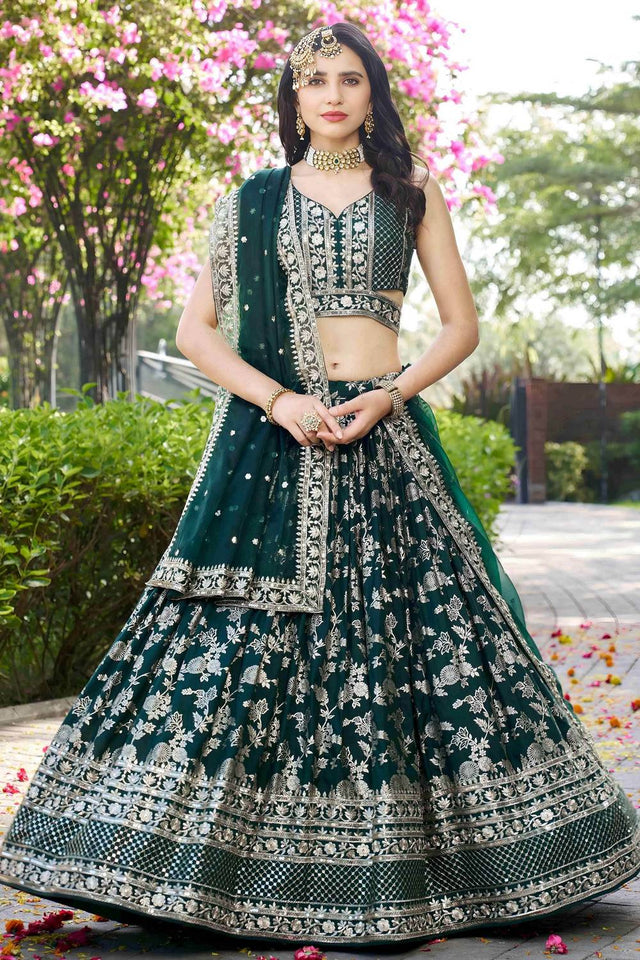 Green Banarasi Silk Lehenga