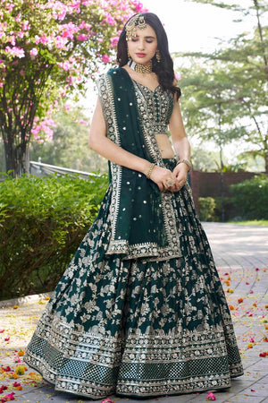 Green Banarasi Silk Lehenga