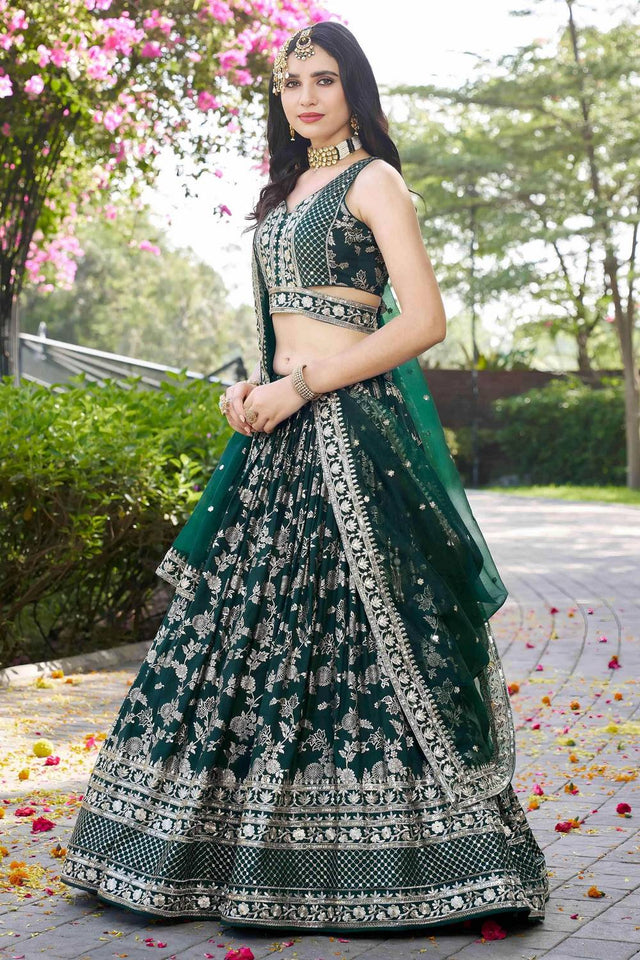 Green Banarasi Silk Lehenga