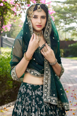 Green Banarasi Silk Lehenga