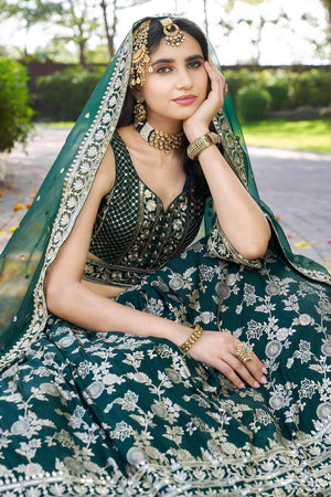 Green Banarasi Silk Lehenga