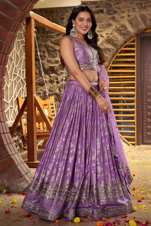 Lavender Banarasi Silk Lehenga