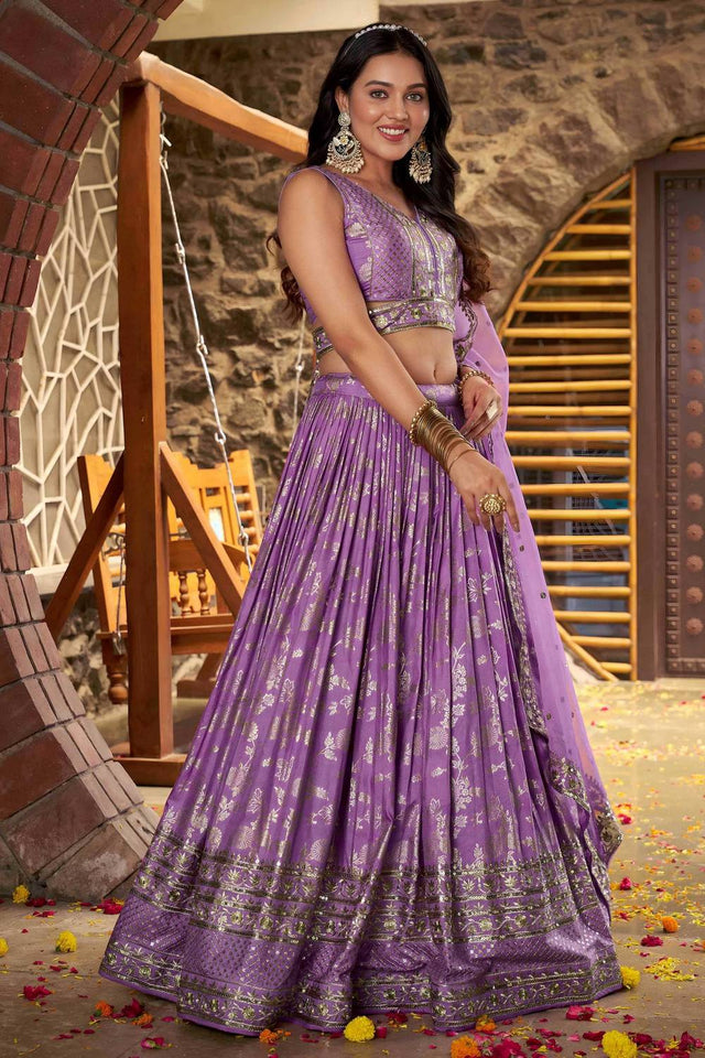 Lavender Banarasi Silk Lehenga