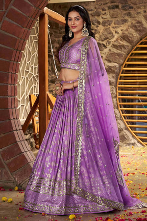 Lavender Banarasi Silk Lehenga