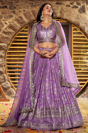 Lavender Banarasi Silk Lehenga
