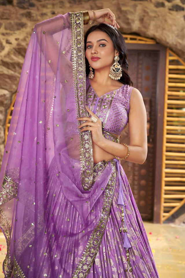 Lavender Banarasi Silk Lehenga