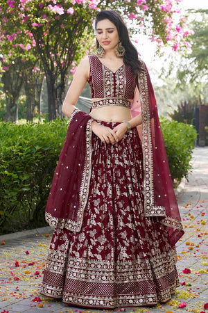 Maroon Banarasi Silk Lehenga