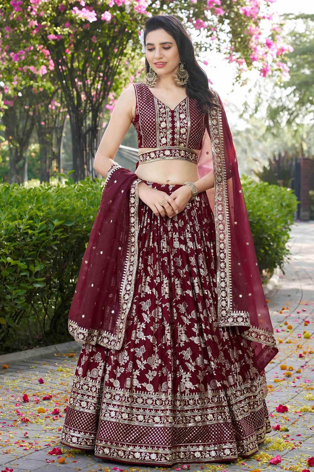 Maroon Banarasi Silk Lehenga