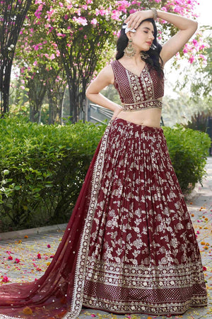 Maroon Banarasi Silk Lehenga