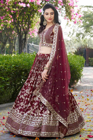 Maroon Banarasi Silk Lehenga