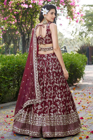 Maroon Banarasi Silk Lehenga
