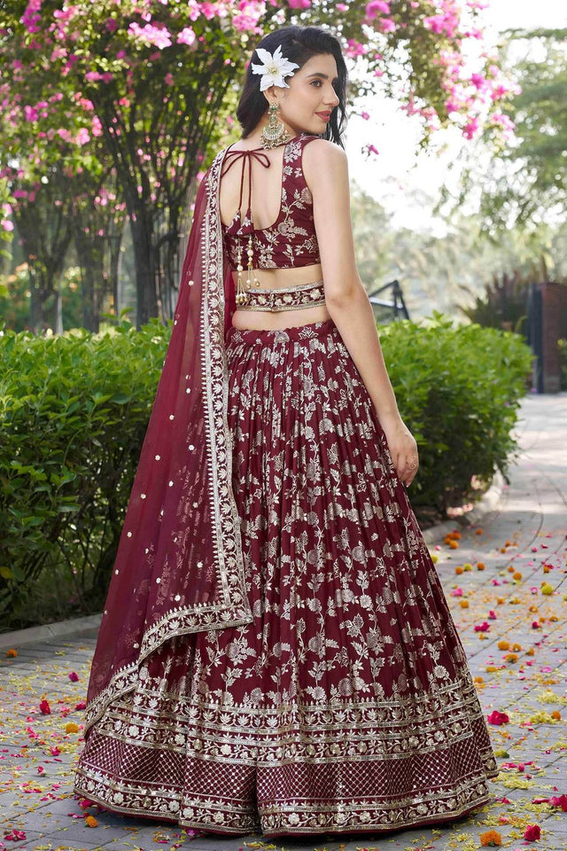 Maroon Banarasi Silk Lehenga
