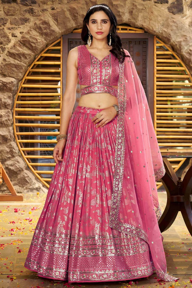 Peach Banarasi Silk Lehenga