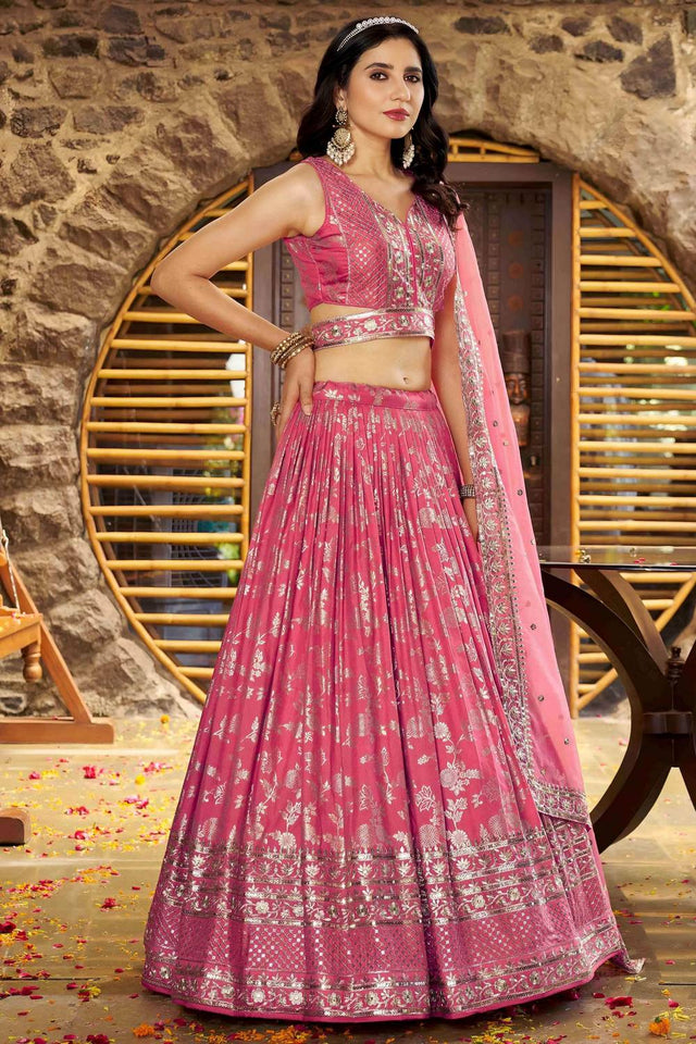 Peach Banarasi Silk Lehenga