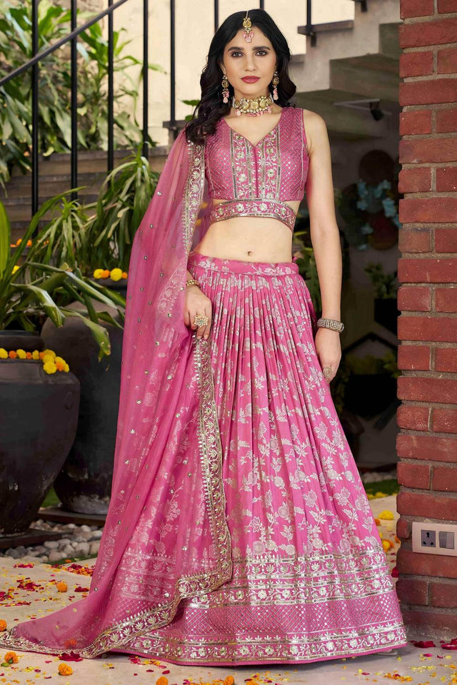 Pink Banarasi Silk Lehenga