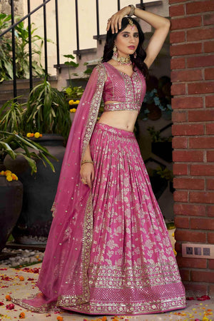 Pink Banarasi Silk Lehenga