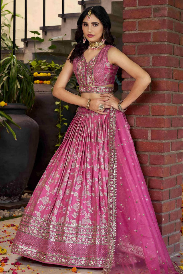 Pink Banarasi Silk Lehenga