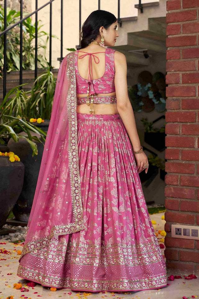 Pink Banarasi Silk Lehenga