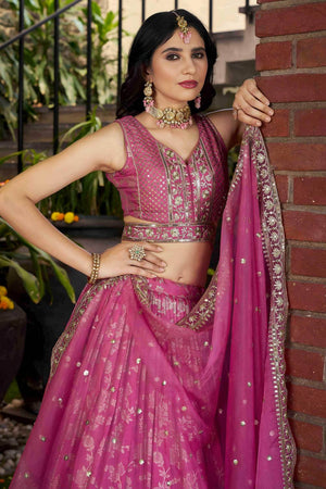 Pink Banarasi Silk Lehenga
